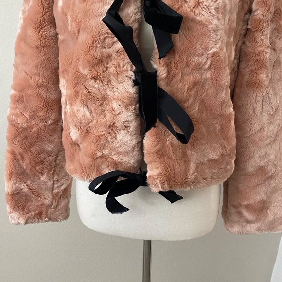 *rare* Betsey Johnson Vintage Faux Fur Jacket Pink Bows 90s 2000s - Picture 3 of 12